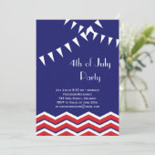 Invitation 4 juillet fête avec Chevrons et drapeau (Debout devant)