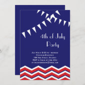 Invitation 4 juillet fête avec Chevrons et drapeau (Devant / Derrière)