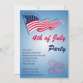 Invitation 4 juillet fête avec drapeau américain et feu (Devant)