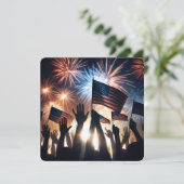 Invitation 4 juillet Fête Avec Drapeaux Et Feux D'Oeuvre (Debout devant)