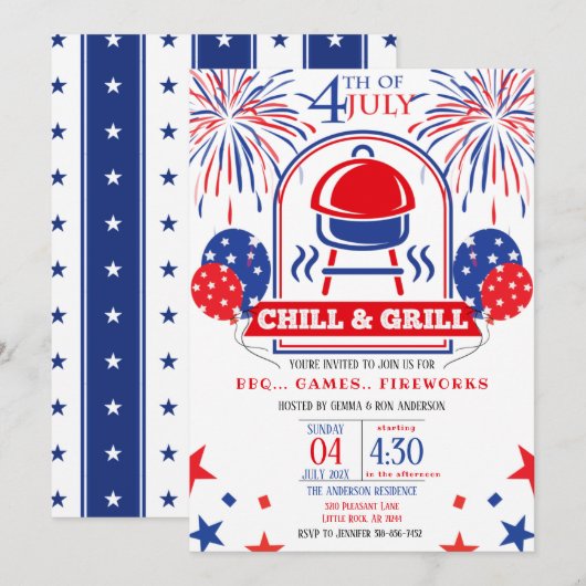 Invitation 4 juillet Fête barbecue de réfrigération et de gri (Devant / Derrière)