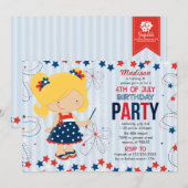 Invitation 4 juillet fête d'anniversaire pour des enfants (Devant / Derrière)