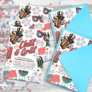 Invitation 4 juillet Fête de barbecue de fraise et de grill