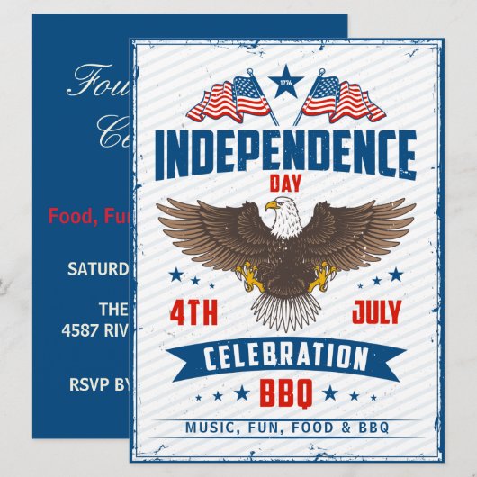 Invitation 4 juillet fête de l'indépendance aigle fête du bar (Devant / Derrière)