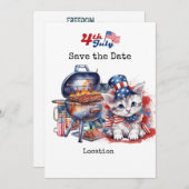 Invitation 4 juillet Fête de l'Indépendance avec chat (Devant / Derrière)