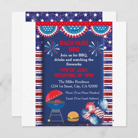 Invitation 4 juillet Fête de l'Indépendance conception du par (Devant / Derrière)