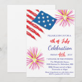 Invitation 4 juillet fête de l'indépendance Rouge Blanc Bleu (Devant / Derrière)
