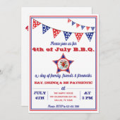 Invitation 4 juillet Fête Eagle, Rouge, Blanc & BBQ Bleu (Devant / Derrière)