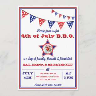 Invitation 4 juillet Fête Eagle, Rouge, Blanc & BBQ Bleu