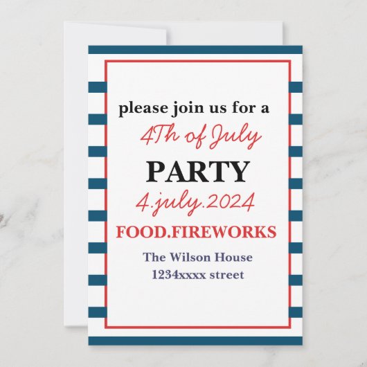 Invitation 4 juillet fête joyeuse fête de l'indépendance (Devant)