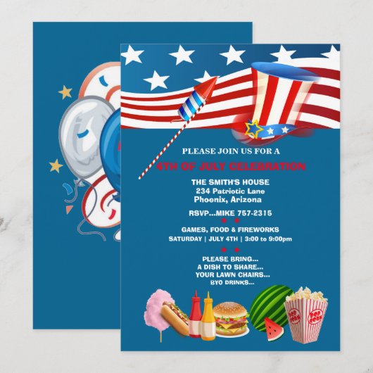 Invitation 4 juillet Fête Patriotique (Devant / Derrière)