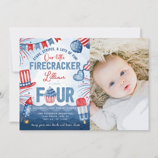 Invitation 4 juillet Feu d'anniversaire (Devant)