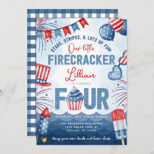 Invitation 4 juillet Feu d'artifice Quatre Fêtes d'anniversai