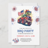 Invitation 4 juillet Feu d'artifice T-Rex America Flag BBQ Pa (Devant)