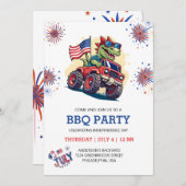 Invitation 4 juillet Feu d'artifice T-Rex America Flag BBQ Pa (Devant / Derrière)