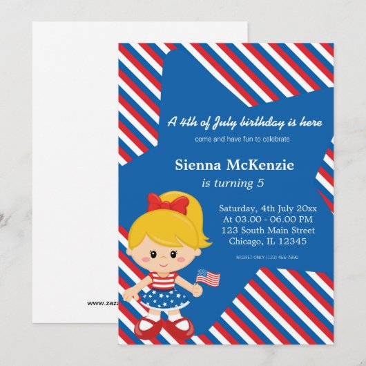 Invitation 4 juillet fille (Devant / Derrière)