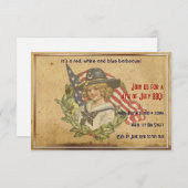 Invitation 4 juillet fille Vintage avec drapeaux (Devant / Derrière)