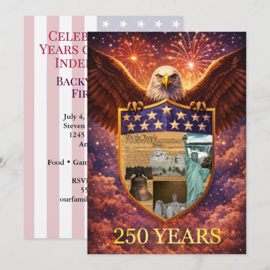 Invitation 4 juillet Grand Aigle Américain Bouclier 250e (Devant / Derrière)