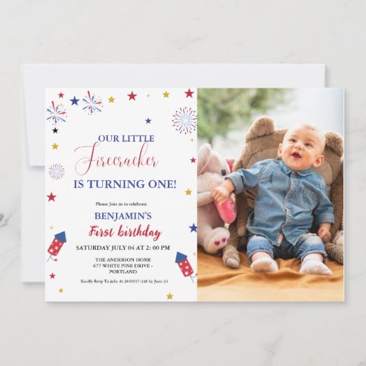 Invitation 4 juillet Little Firecracker 1er anniversaire (Devant)
