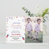 Invitation 4 juillet Little Firecracker 1er anniversaire jume (Debout devant)