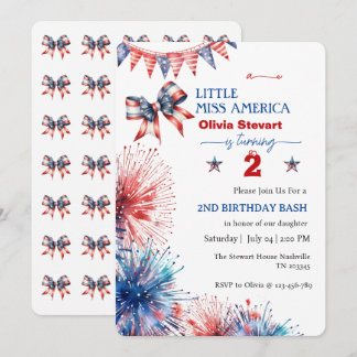 Invitation 4 juillet Little miss America 2e anniversaire