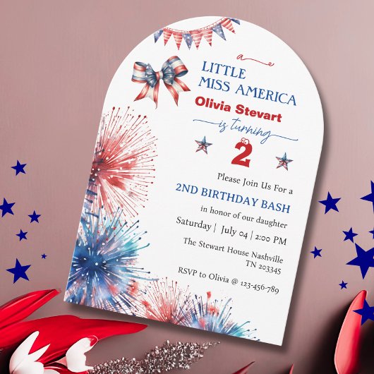 Invitation 4 juillet Little miss America 2e anniversaire