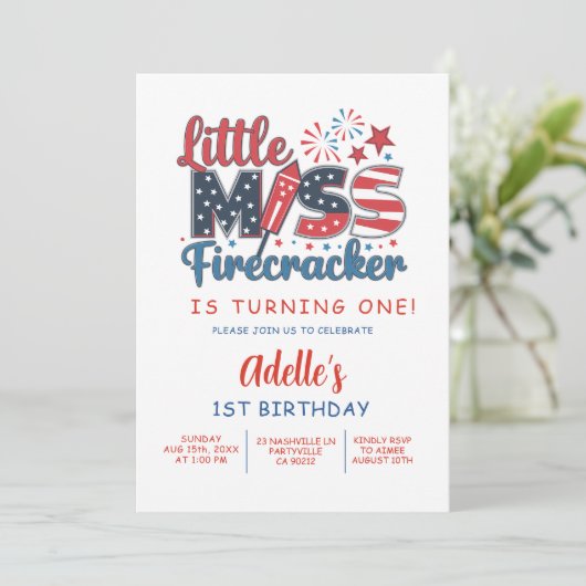 Invitation 4 juillet Little Miss Firecracker premier annivers (Debout devant)