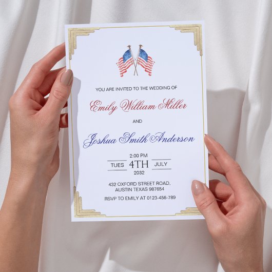 Invitation 4 juillet Mariage patriotique américain