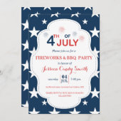 Invitation 4 juillet moderne Fireworks Stars Barbecue (Devant / Derrière)