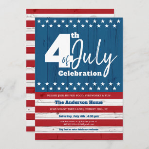 Invitation 4 juillet moderne Patriotic American Rustic Wood