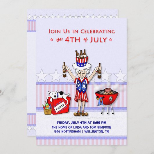Invitation 4 juillet - Oncle Sam Party BBQ (Devant / Derrière)