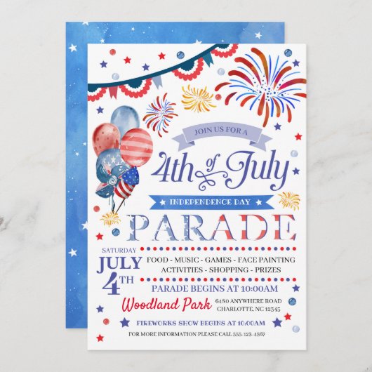 Invitation 4 juillet Parade Flyer (Devant / Derrière)