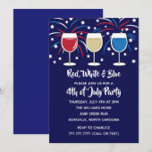 Invitation 4 juillet partie blanche et bleue de vin rouge (Devant / Derrière)