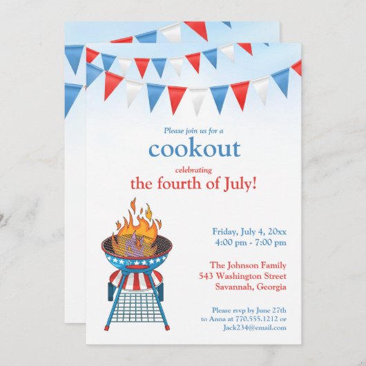 Invitation 4 juillet Party BBQ (Devant / Derrière)