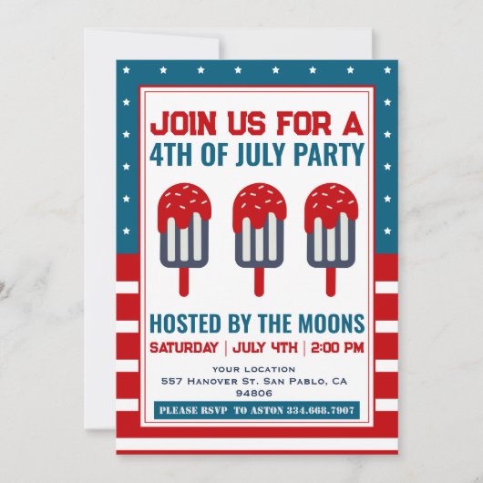 Invitation 4 juillet Patriotic Ice Cream (Devant)