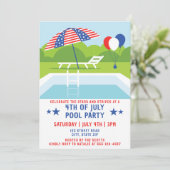 Invitation 4 juillet Piscine Fête Étoiles Et Grilles Modernes (Debout devant)