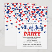 Invitation 4 juillet pluie Blue Red White Star Party (Devant / Derrière)