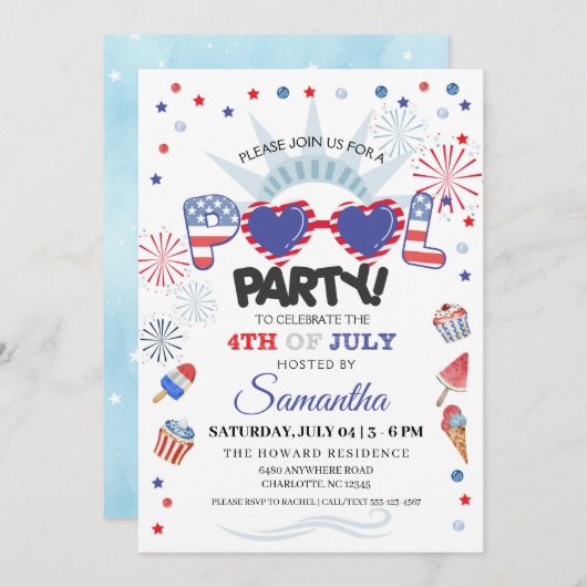 Invitation 4 juillet Pool Party (Devant / Derrière)