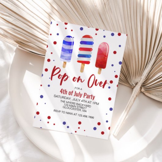 Invitation 4 juillet Pop sur le rouge blanc bleu glaces