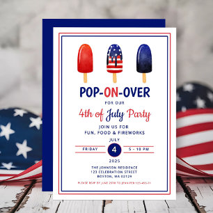 Invitation 4 juillet Popsicle Rouge Blanc Et Bleu