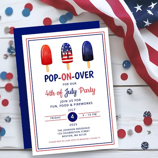 Invitation 4 juillet Popsicle Rouge Blanc Et Bleu