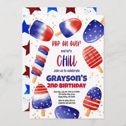 Invitation 4 juillet Popsicles Pool Party Pop sur Over Kid (Devant / Derrière)