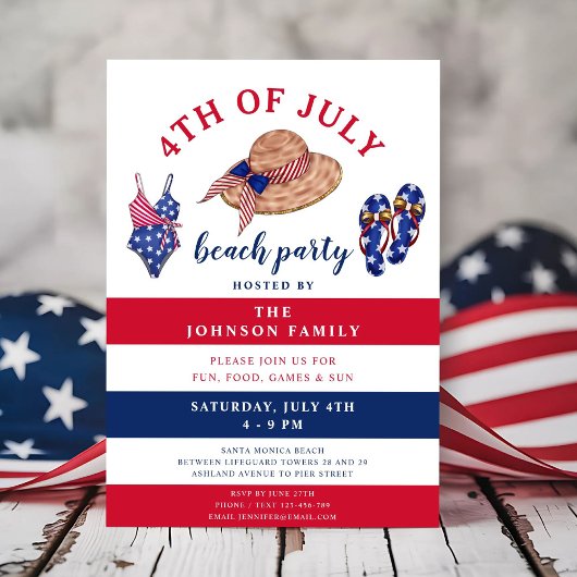 Invitation 4 juillet Red White And Blue Beach Party