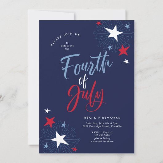 Invitation 4 juillet Red White Blue Fireworks (Devant)