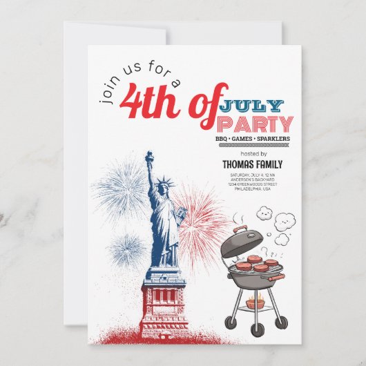 Invitation 4 juillet Red, White et BBQ (Devant)