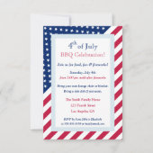 Invitation 4 juillet Rouge Blanc Bleu BBQ Fête Étoiles (Devant)