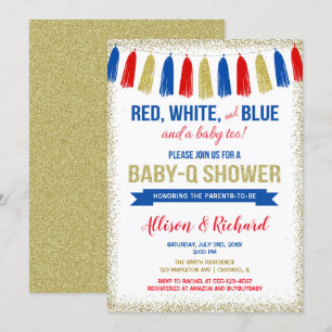 Invitation 4 juillet rouge blanc bleu parties scintillant bab