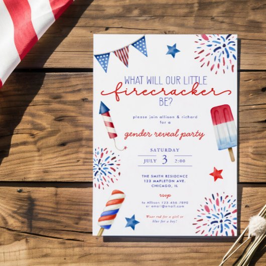 Invitation 4 juillet rouge blanc bleu Sexe révéler pétard