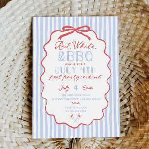 Invitation 4 juillet Rouge Blanc et BBQ Jour de l'Indépendanc