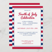 Invitation 4 juillet rouge blanc et bleu (Devant / Derrière)